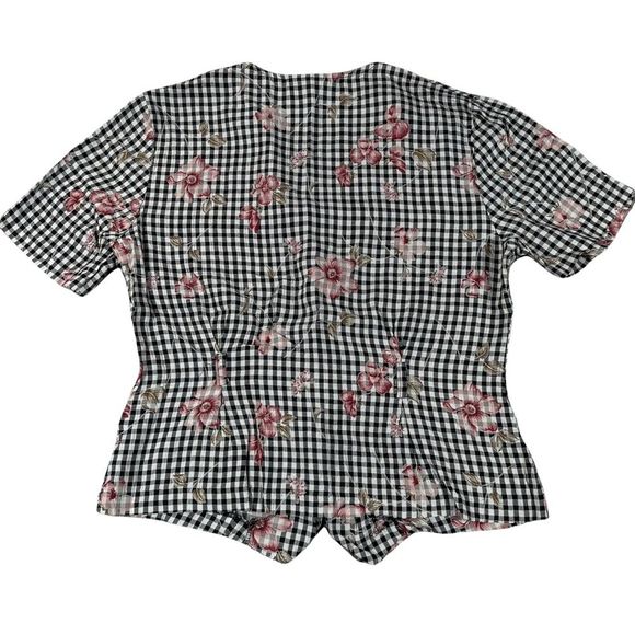 Niki Taylor vintage medium button down black & white checkered floral Vneck top - Picture 5 of 12